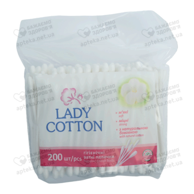 Ватные палочки Леди Коттон (Lady Cotton) упаковка полиэтилен 200 шт — Фото 1