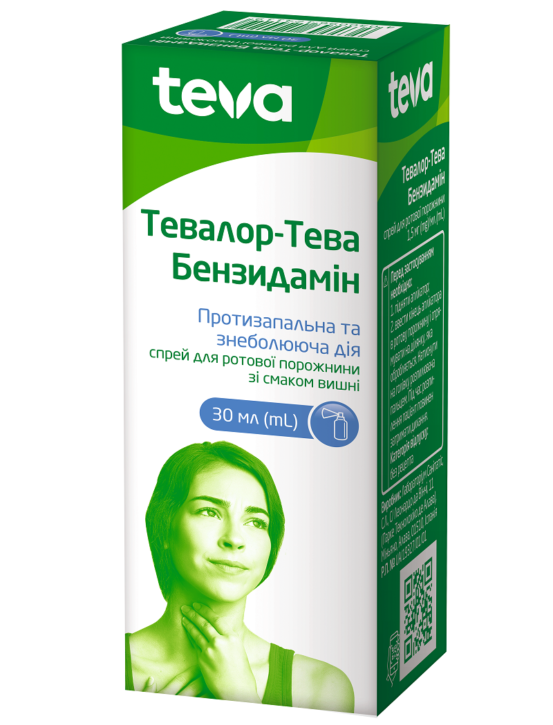 Тевалор-Тева бензидамин 1,5 мг/мл спрей 30 мл, ТЭВА УКРАИНА  .
