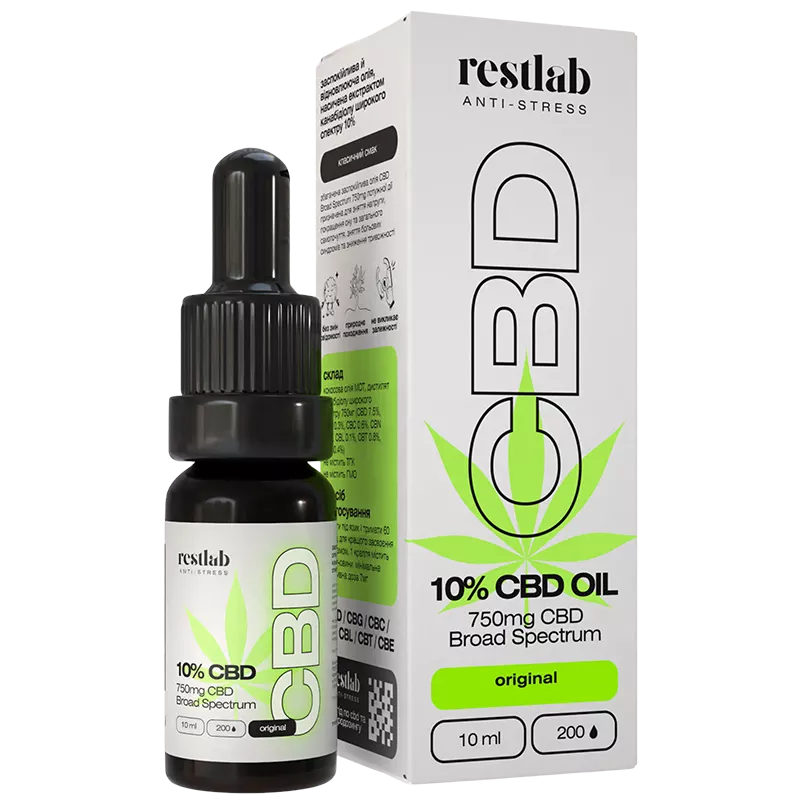 CBD 10% олія краплі широкого спектру 10 мл, Рестлаб, СБД Рітейл