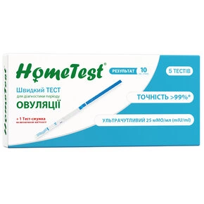 Тест-смужки ХоумТест (HomeTest) для визначення овуляції 5 шт+1 тест-смужка для визначення вагітності