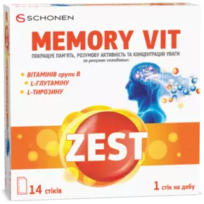 Зест (ZEST) Меморі Віт для покращення пам'яті та концентрації уваги стіки №14