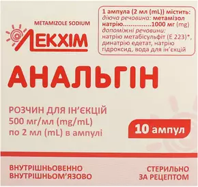 Анальгин раствор для инъекций 500 мг/мл ампула 2 мл №10