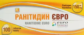 Ранітидин Євро 150 мг таблетки №100