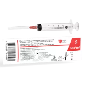 Шприц 5 мл ін'єкційний одноразовий трикомпонентний LC Луер Сліп (Luer Slip) 1 шт