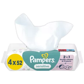 Серветки вологі дитячі Памперс Бебі Сенситив (Pampers Baby Sensitive) 208 шт (4х52)