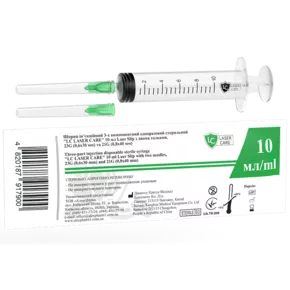 Шприц 10 мл ін'єкційний одноразовий трикомпонентний LC Луер Сліп (Luer Slip) з двома голкама 1 шт