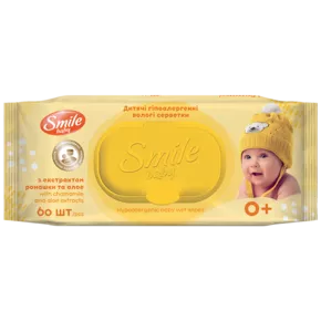 Серветки ультрам'які вологі Смайл Бебі (Smile Baby) для дітей з перших днів життя з екстрактом алое та ромашки з клапаном 60 шт