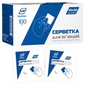 Серветки МП Медпласт спиртові 30 мм* 60 мм 100 шт
