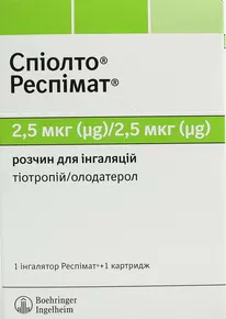 Спіолто Респімат розчин для інгаляцій 2,5 мкг/2,5 мкг+ картридж з інгалятором Респімат 4 мл 60 доз