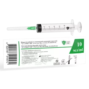 Шприц 10 мл ін'єкційний одноразовий трикомпонентний LC Луер Сліп (Luer Slip) 1 шт