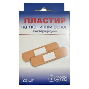 Пластир медичний бактерицидний на тканинній основі розмір 25 мм*72 мм 20 шт, Профі Фарм