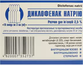 Диклофенак раствор для инъекций 2,5% ампулы 3 мл №10