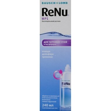 Раствор для линз РеНю (ReNu MPS) для чувствительных глаз флакон 240 мл + контейнер для линз
