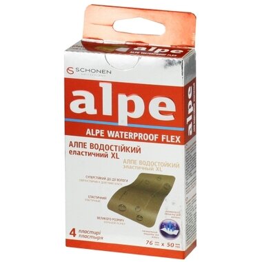 Пластырь Алпе (Alpe) водостойкий эластичный XL размер 76 мм*50 мм 4 шт