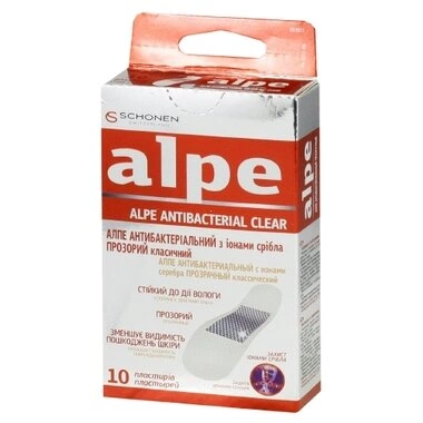 Пластырь Алпе (Alpe) классический антибактериальный с ионами серебра прозрачный размер 76 мм*19 мм 10 шт