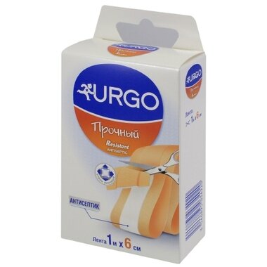 Пластырь Урго (URGO) прочный с антисептиком лента размер 6 см*1 м 1 шт