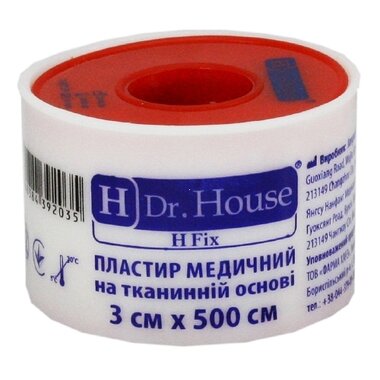 Пластир Доктор Хаус (Dr.House) медичний на тканинній основі у пластиковій упаковці розмір 3 см*500 см 1 шт