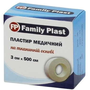 Пластырь Фемили Пласт (FamilyPlast) катушка на тканевой основе размер 3 см*5 м 1 шт