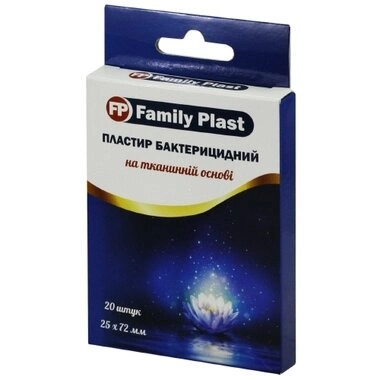 Пластир Фемілі Пласт (FamilyPlast) бактерицидний на тканинній основі розмір 25 мм*72 мм 20 шт