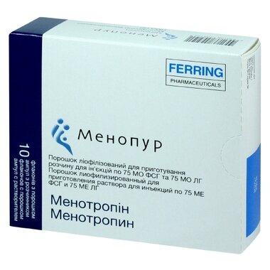 Менопур порошок для ін'єкцій 75 МО флакон з розчинником ампули 1 мл №10