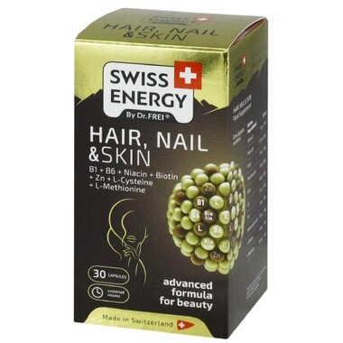 Свісс Енерджи (Swiss Energy) Волосся, нігті та шкіра з вітамінами B1, B6 + Ніацин + Біотин + Zn + L-Цистеїн + L-Метіонін капс. №30