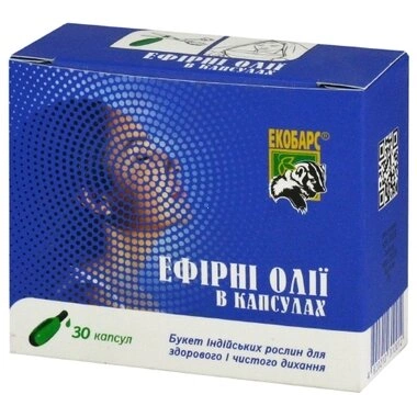 Масло эфирное Экобарс (ментол, камфора, евкаліпт) в капсулах для здорового и чистого дыхания №30