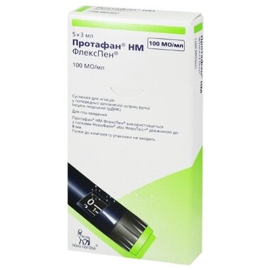 Протафан HM флекспен суспензия для инъекций 100 ЕД/мл картридж 3 мл, многодозированая шприц-ручка №5