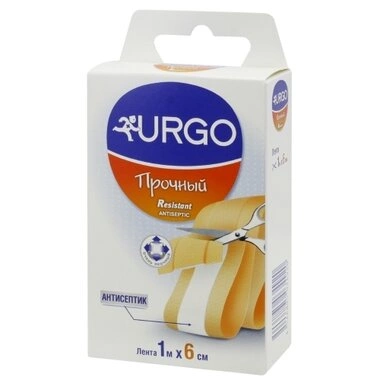 Пластырь Урго (URGO) прочный с антисептиком лента размер 6 см*1 м 1 шт