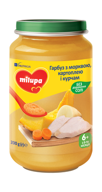 Пюре м'ясо-овочеве Мілупа (Milupa) гарбуз+морква+картопля+курча з 6 місяців 200 г