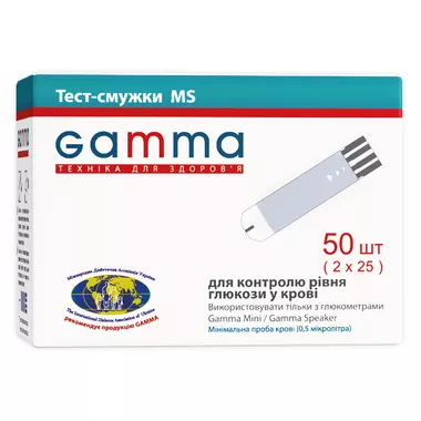 Тест-полоски Гамма (Gamma MS) для контроля уровня глюкозы в крови 50 шт