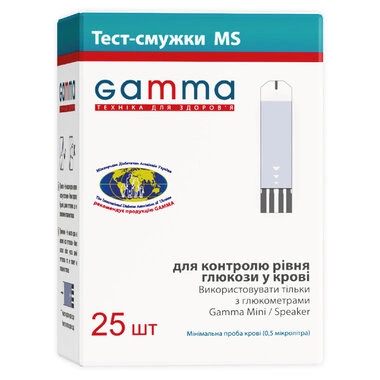 Тест-смужки Гамма (Gamma MS) для контролю рівня глюкози у крові 25 шт