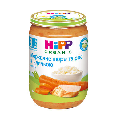 Пюре м'ясо-овочеве Хіпп (HiPP) морквяне пюре та рис з індичкою з 8 місяців 220 г