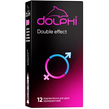 Презервативи Долфі (Dolphi Double effect) з крапками та ребрами із зігріваючим та пролонгуючим ефектом 12 шт
