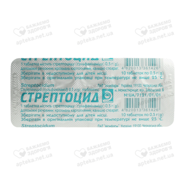 Стрептоцид таблетки 500 мг №10