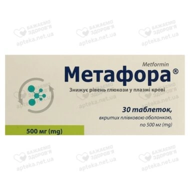 Метафора таблетки покрытые плёночной оболочкой 500 мг №30 (3х10)