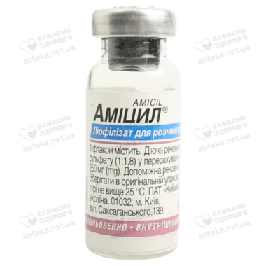 Амицил лиофильный порошок для инъекций 250 мг флакон №1