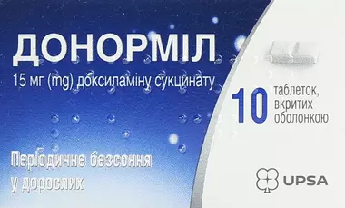 Донорміл таблетки вкриті оболонкою 15 мг туба №10