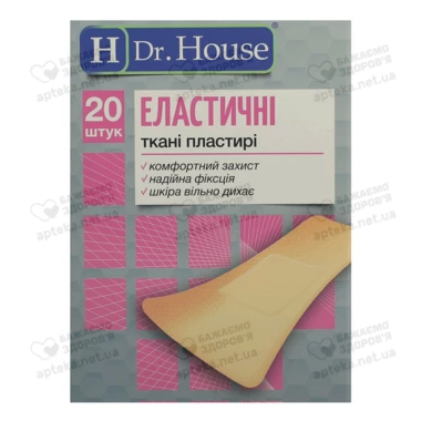 Пластырь Доктор Хаус (Dr.House) Elastic бактерицидный тканый размер 7,2 см*2,3 см 20 шт