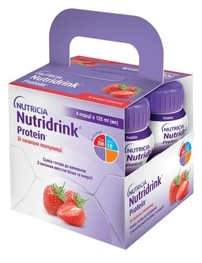 Нутрідрінк Протеїн (Nutridrink Protein) зі смаком полуниці 125 мл 4 флакона