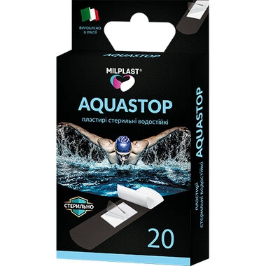 Пластырь Милпласт (Milplast Aquastop) Аквастоп набор пластырей бактерицидных стерильных водостойких размер 2 см*7 см, 20 штук