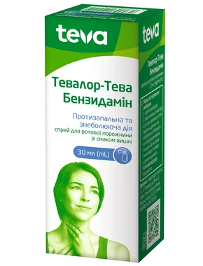 Тевалор-Тева бензидамин 1,5 мг/мл спрей 30 мл
