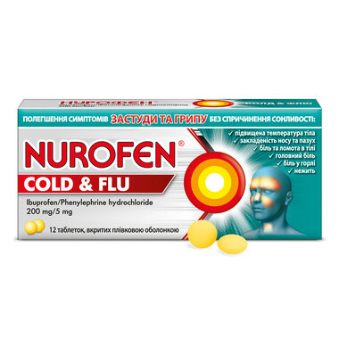 Нурофен колд энд флу таблетки покрытые оболочкой 200 мг/5 мг №12