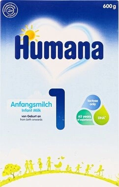 Смесь молочная Хумана 1 (Humana) с LC PUFA, пребиотиками галактоолигосахаридами и нуклеотидами с рождения до 6 месяцев 600 г