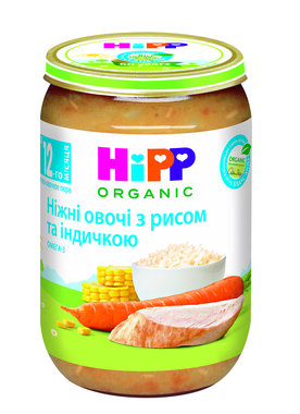 Пюре мясо-овощное Хипп (HiPP) нежные овощи с рисом и индейкой с 12 месяцев 220 г