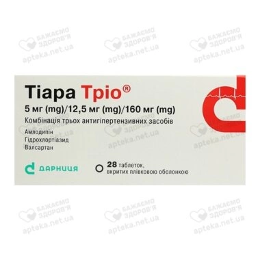 Тіара Тріо таблетки вкриті оболонкою 5 мг/12,5 мг/160 мг №28