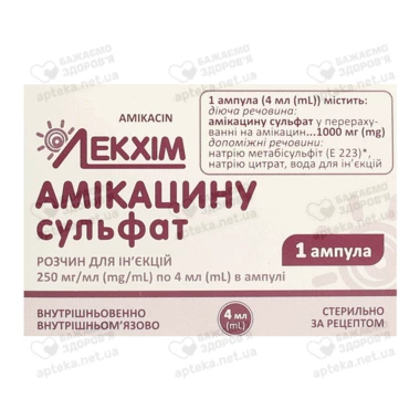 Амікацин розчин для інфузій 250 мг/мл ампула 4 мл №1