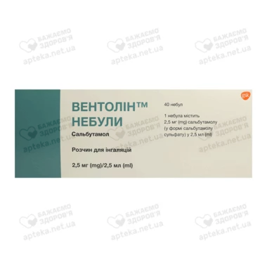Вентолин раствор для ингаляций 2.5 мг небулы 2,5 мл №40