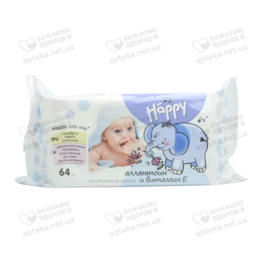 Салфетки влажные Белла Хеппи (Bella Happy) обогащенные витамином E для ухода за кожей новорожденных 64 шт