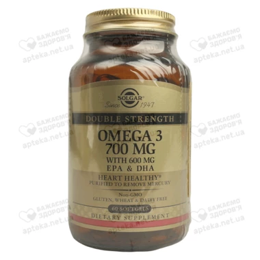 Солгар (Solgar) Омега-3 подвійна 700 мг ЕПК та ДГК таблетки №60
