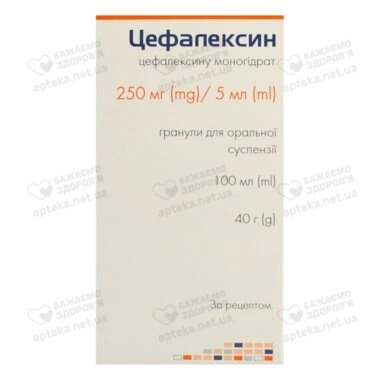 Цефалексин гранулы для приготовления суспензии 250 мг/5 мл флакон 100 мл